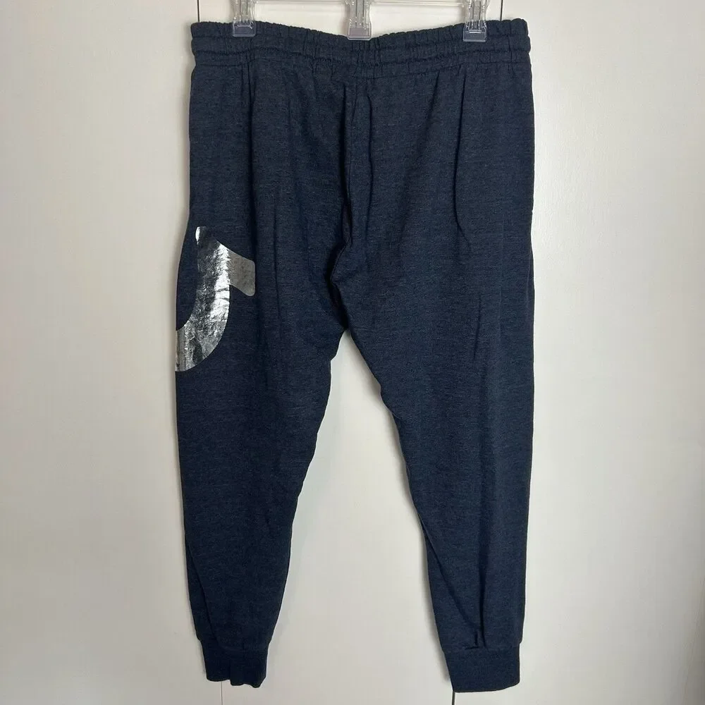True Religion Metallic Signature Logo Jogger Sweatpants Elastic Blue Lounge Sz M